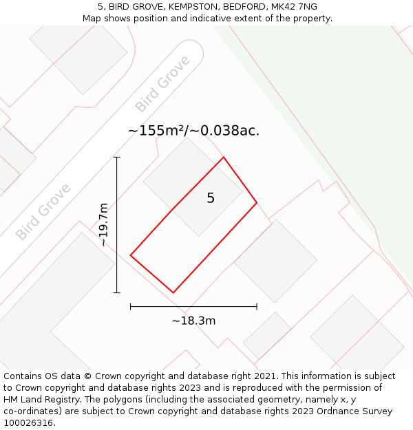 5, BIRD GROVE, KEMPSTON, BEDFORD, MK42 7NG: Plot and title map