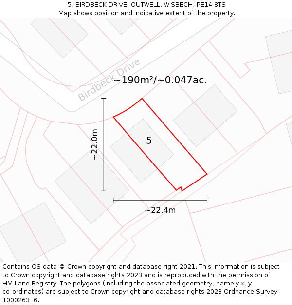5, BIRDBECK DRIVE, OUTWELL, WISBECH, PE14 8TS: Plot and title map