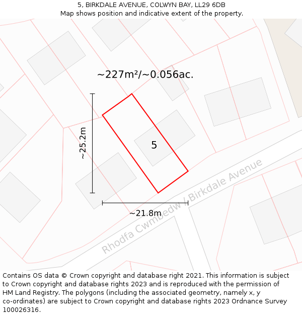 5, BIRKDALE AVENUE, COLWYN BAY, LL29 6DB: Plot and title map