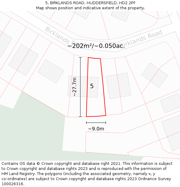 5, BIRKLANDS ROAD, HUDDERSFIELD, HD2 2PF: Plot and title map