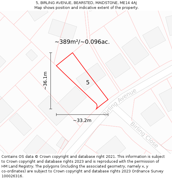 5, BIRLING AVENUE, BEARSTED, MAIDSTONE, ME14 4AJ: Plot and title map