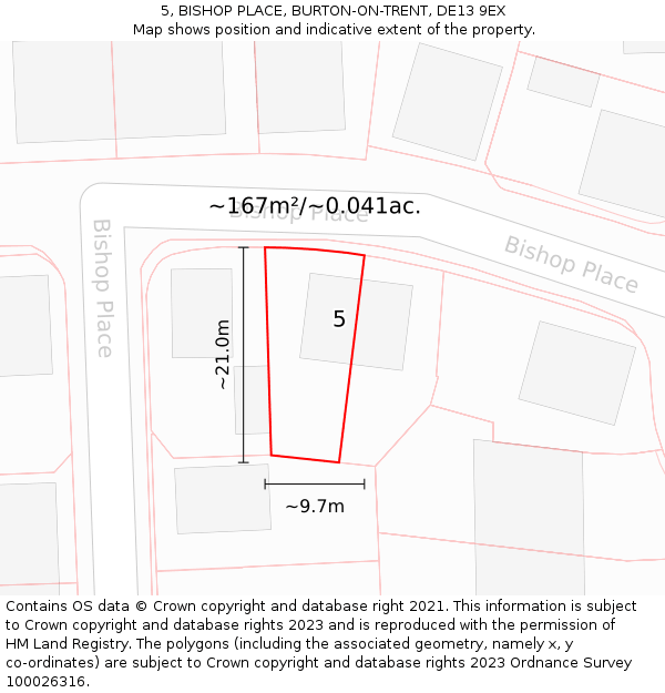 5, BISHOP PLACE, BURTON-ON-TRENT, DE13 9EX: Plot and title map