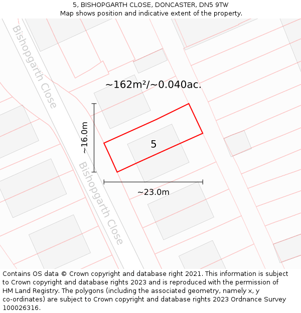 5, BISHOPGARTH CLOSE, DONCASTER, DN5 9TW: Plot and title map