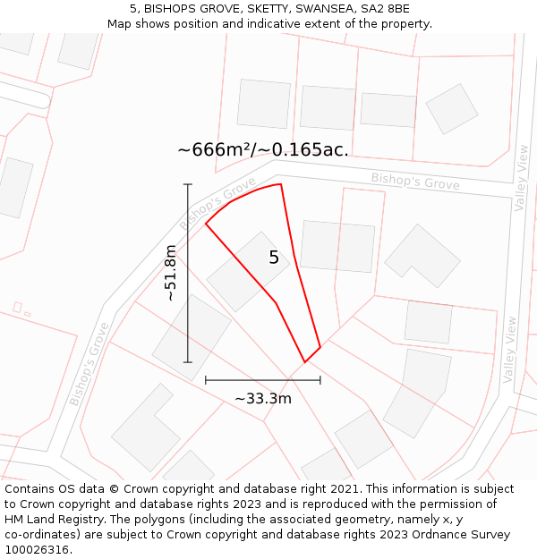 5, BISHOPS GROVE, SKETTY, SWANSEA, SA2 8BE: Plot and title map