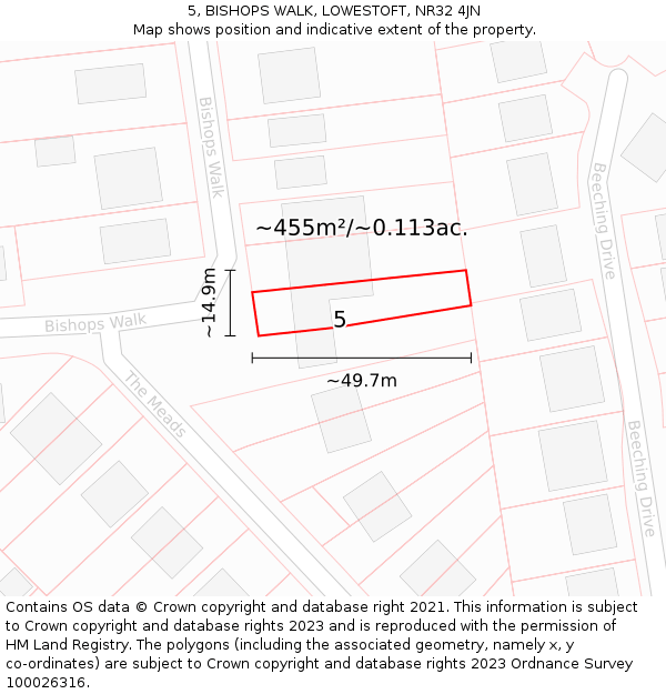 5, BISHOPS WALK, LOWESTOFT, NR32 4JN: Plot and title map