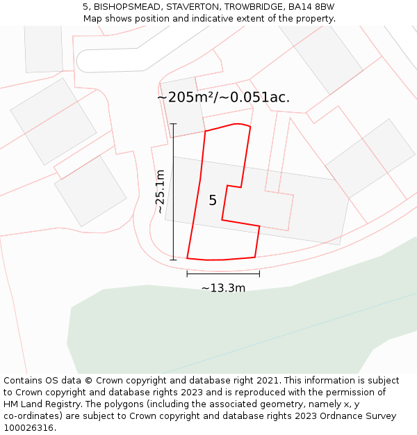 5, BISHOPSMEAD, STAVERTON, TROWBRIDGE, BA14 8BW: Plot and title map