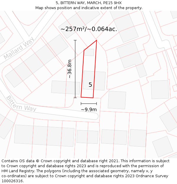 5, BITTERN WAY, MARCH, PE15 9HX: Plot and title map