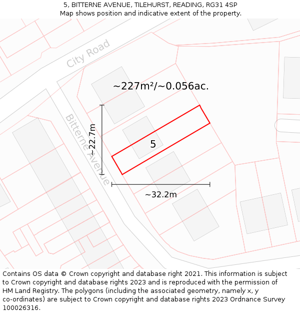 5, BITTERNE AVENUE, TILEHURST, READING, RG31 4SP: Plot and title map