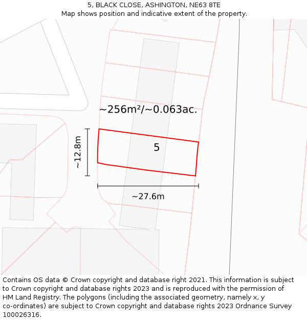 5, BLACK CLOSE, ASHINGTON, NE63 8TE: Plot and title map