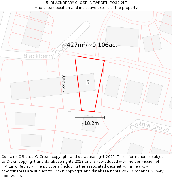 5, BLACKBERRY CLOSE, NEWPORT, PO30 2LT: Plot and title map