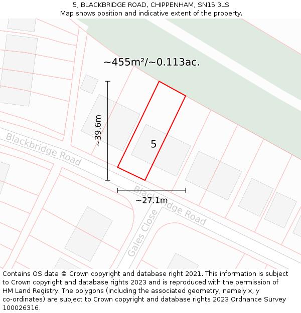 5, BLACKBRIDGE ROAD, CHIPPENHAM, SN15 3LS: Plot and title map