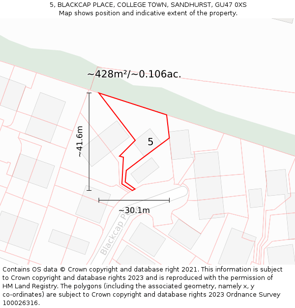 5, BLACKCAP PLACE, COLLEGE TOWN, SANDHURST, GU47 0XS: Plot and title map