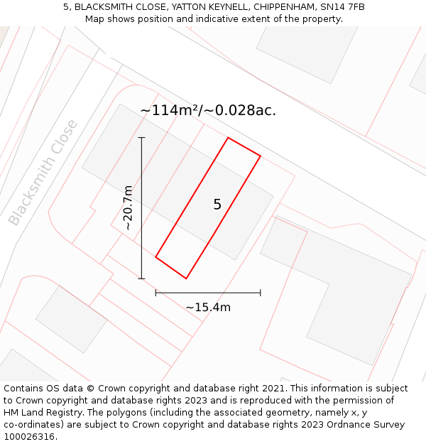 5, BLACKSMITH CLOSE, YATTON KEYNELL, CHIPPENHAM, SN14 7FB: Plot and title map