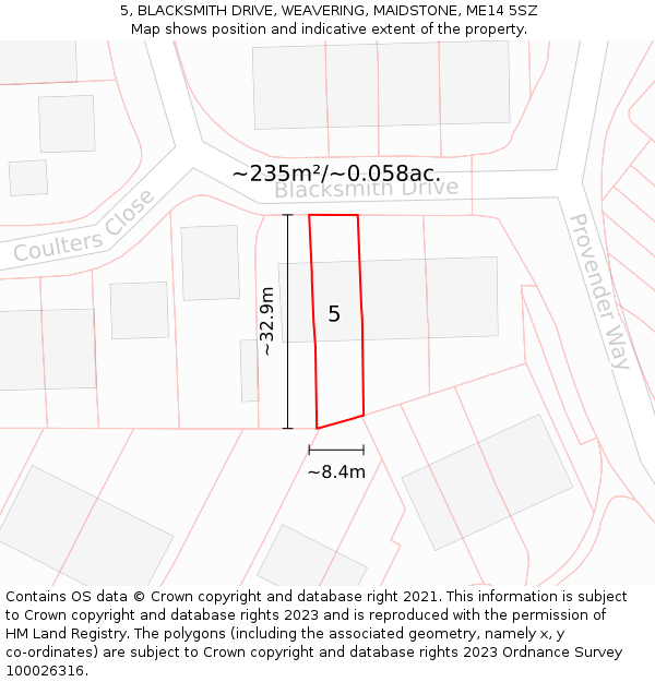 5, BLACKSMITH DRIVE, WEAVERING, MAIDSTONE, ME14 5SZ: Plot and title map