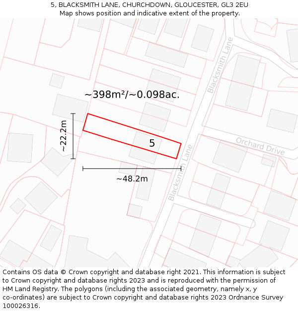 5, BLACKSMITH LANE, CHURCHDOWN, GLOUCESTER, GL3 2EU: Plot and title map