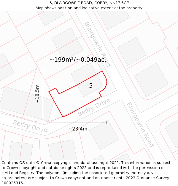 5, BLAIRGOWRIE ROAD, CORBY, NN17 5GB: Plot and title map