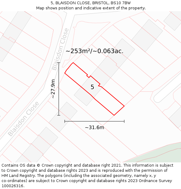 5, BLAISDON CLOSE, BRISTOL, BS10 7BW: Plot and title map