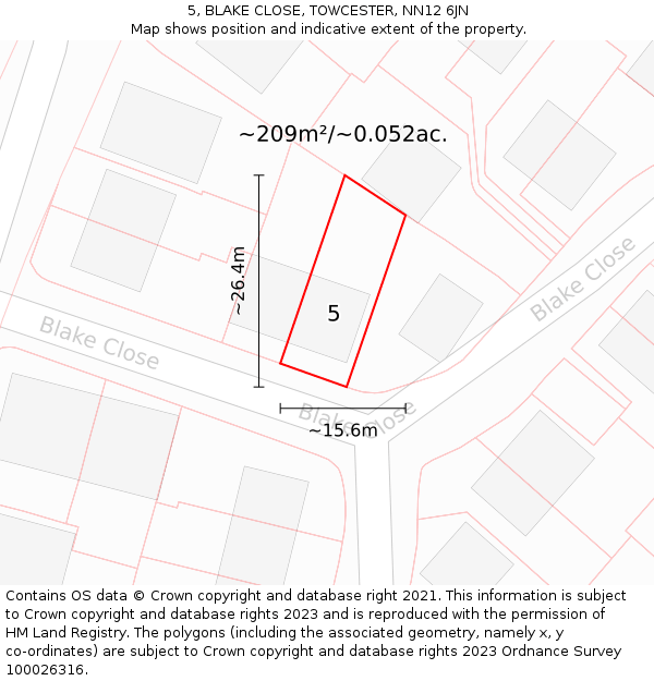 5, BLAKE CLOSE, TOWCESTER, NN12 6JN: Plot and title map