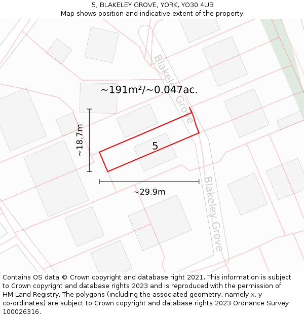 5, BLAKELEY GROVE, YORK, YO30 4UB: Plot and title map