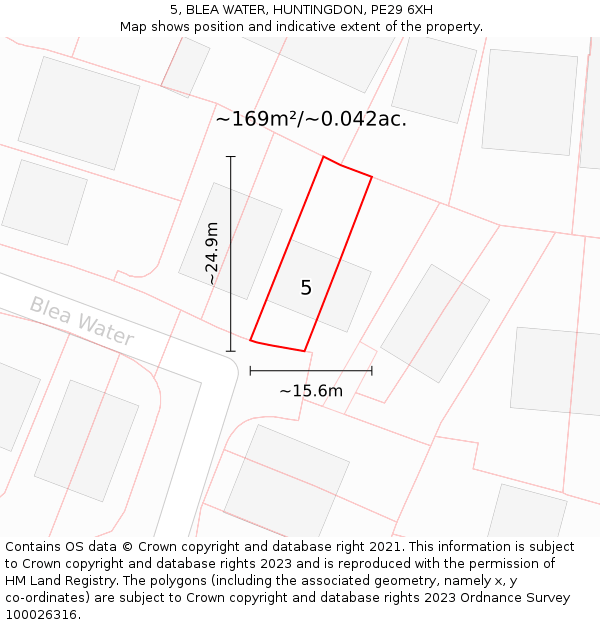 5, BLEA WATER, HUNTINGDON, PE29 6XH: Plot and title map