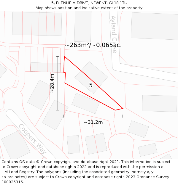 5, BLENHEIM DRIVE, NEWENT, GL18 1TU: Plot and title map