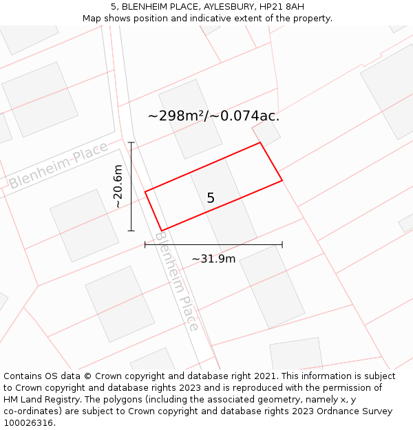 5, BLENHEIM PLACE, AYLESBURY, HP21 8AH: Plot and title map