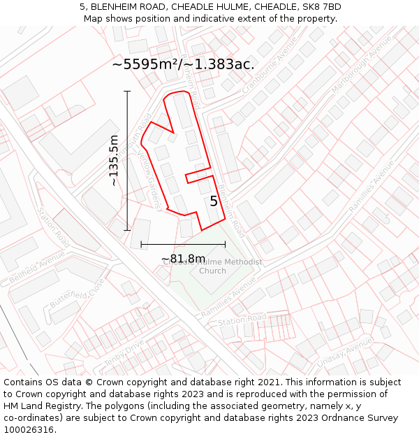 5, BLENHEIM ROAD, CHEADLE HULME, CHEADLE, SK8 7BD: Plot and title map