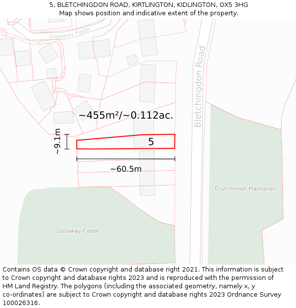 5, BLETCHINGDON ROAD, KIRTLINGTON, KIDLINGTON, OX5 3HG: Plot and title map