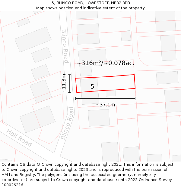 5, BLINCO ROAD, LOWESTOFT, NR32 3PB: Plot and title map