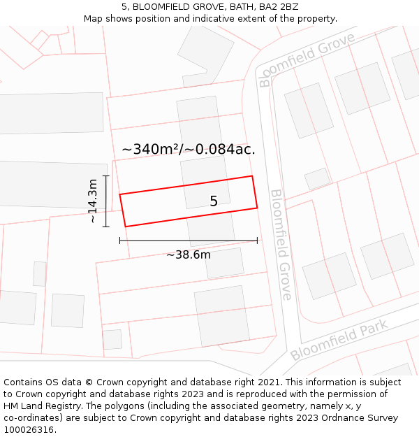 5, BLOOMFIELD GROVE, BATH, BA2 2BZ: Plot and title map