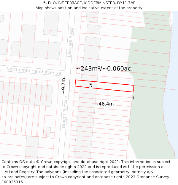 5, BLOUNT TERRACE, KIDDERMINSTER, DY11 7AE: Plot and title map