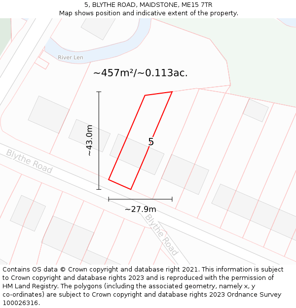 5, BLYTHE ROAD, MAIDSTONE, ME15 7TR: Plot and title map