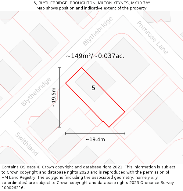 5, BLYTHEBRIDGE, BROUGHTON, MILTON KEYNES, MK10 7AY: Plot and title map