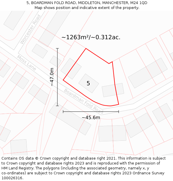 5, BOARDMAN FOLD ROAD, MIDDLETON, MANCHESTER, M24 1QD: Plot and title map