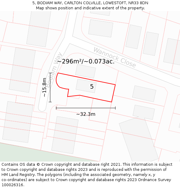 5, BODIAM WAY, CARLTON COLVILLE, LOWESTOFT, NR33 8DN: Plot and title map