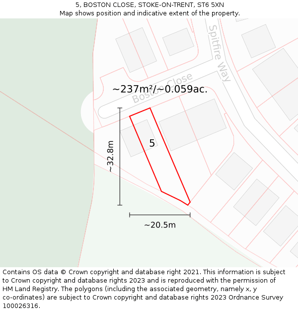 5, BOSTON CLOSE, STOKE-ON-TRENT, ST6 5XN: Plot and title map