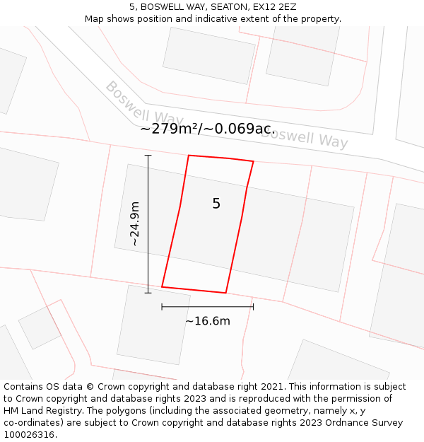 5, BOSWELL WAY, SEATON, EX12 2EZ: Plot and title map