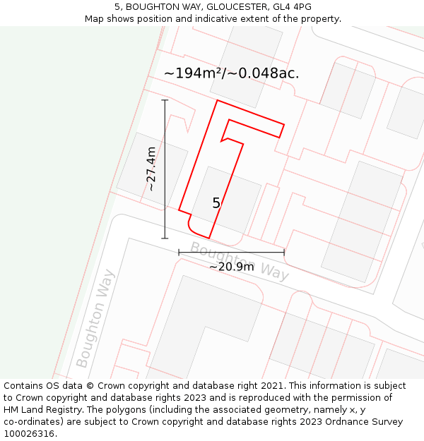 5, BOUGHTON WAY, GLOUCESTER, GL4 4PG: Plot and title map
