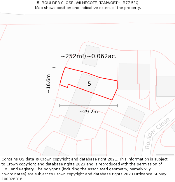 5, BOULDER CLOSE, WILNECOTE, TAMWORTH, B77 5FQ: Plot and title map