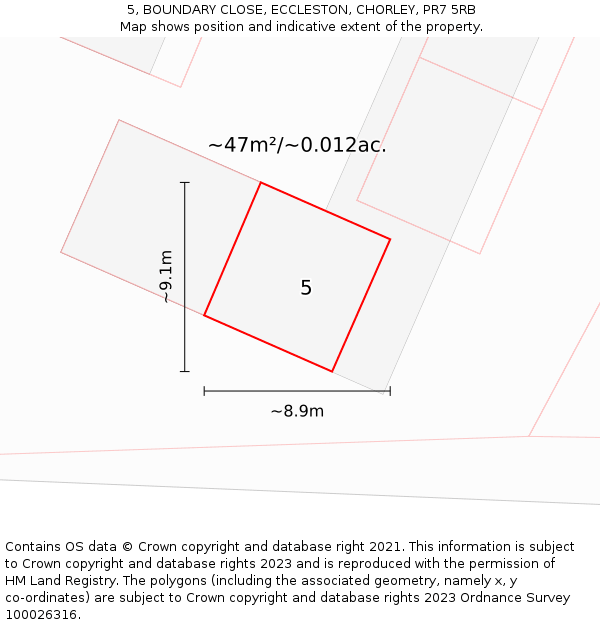 5, BOUNDARY CLOSE, ECCLESTON, CHORLEY, PR7 5RB: Plot and title map
