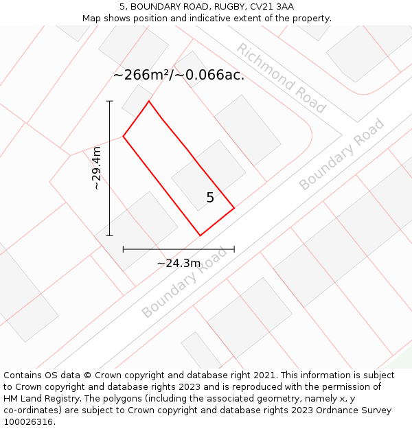 5, BOUNDARY ROAD, RUGBY, CV21 3AA: Plot and title map