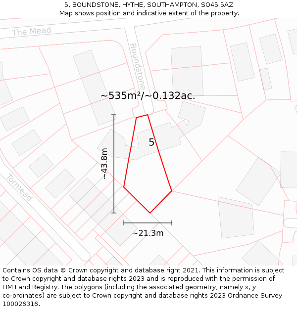 5, BOUNDSTONE, HYTHE, SOUTHAMPTON, SO45 5AZ: Plot and title map