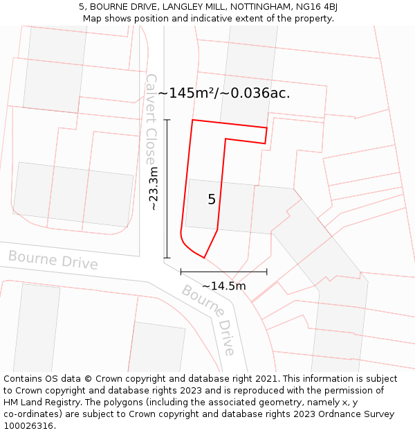 5, BOURNE DRIVE, LANGLEY MILL, NOTTINGHAM, NG16 4BJ: Plot and title map