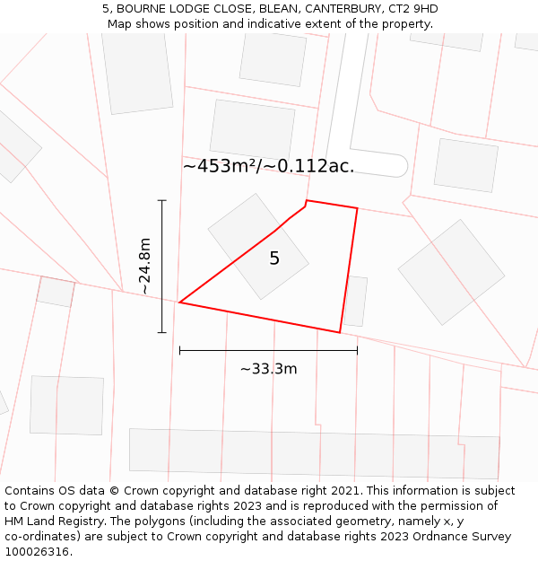 5, BOURNE LODGE CLOSE, BLEAN, CANTERBURY, CT2 9HD: Plot and title map