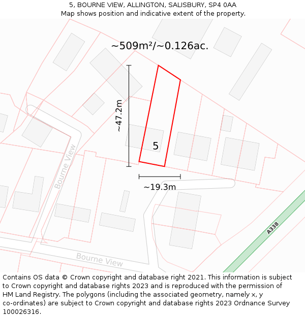 5, BOURNE VIEW, ALLINGTON, SALISBURY, SP4 0AA: Plot and title map