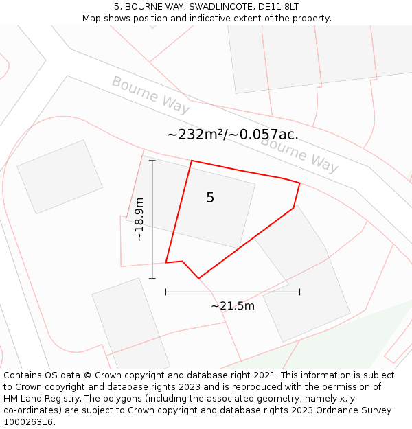 5, BOURNE WAY, SWADLINCOTE, DE11 8LT: Plot and title map