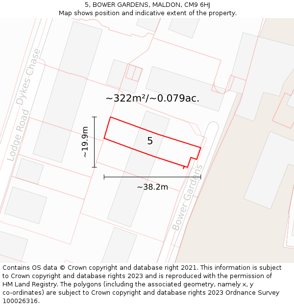5, BOWER GARDENS, MALDON, CM9 6HJ: Plot and title map