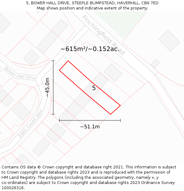 5, BOWER HALL DRIVE, STEEPLE BUMPSTEAD, HAVERHILL, CB9 7ED: Plot and title map