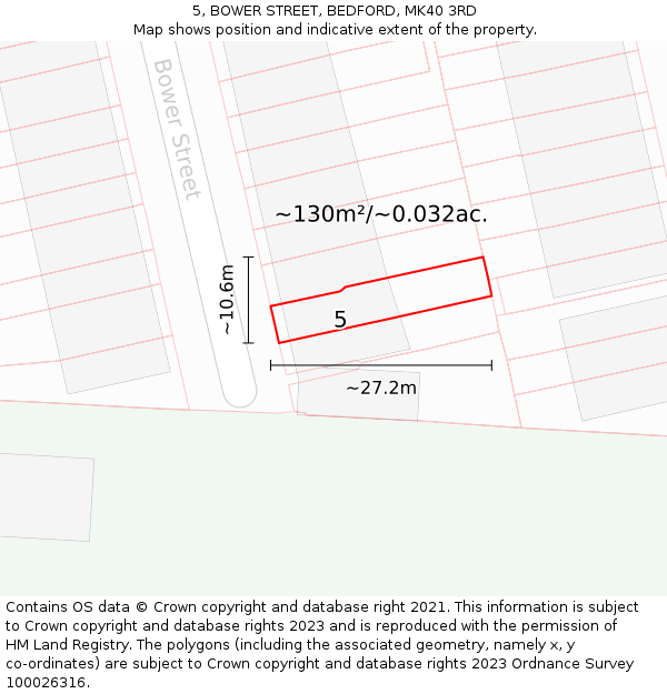 5, BOWER STREET, BEDFORD, MK40 3RD: Plot and title map