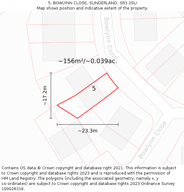 5, BOWLYNN CLOSE, SUNDERLAND, SR3 2SU: Plot and title map